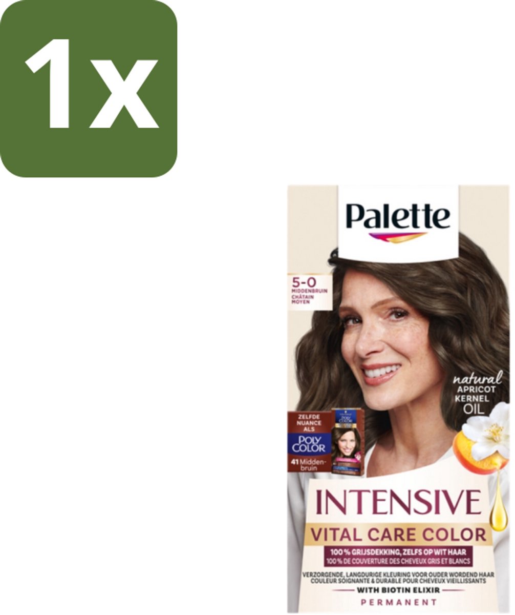 1 x Poly Palette – Haarverf – 5-0 Middenbruin – 115 ml - Haarkleuring - Grijsdekking - Permanente Haarkleuring - Middenbruin - Ouder Wordend Haar