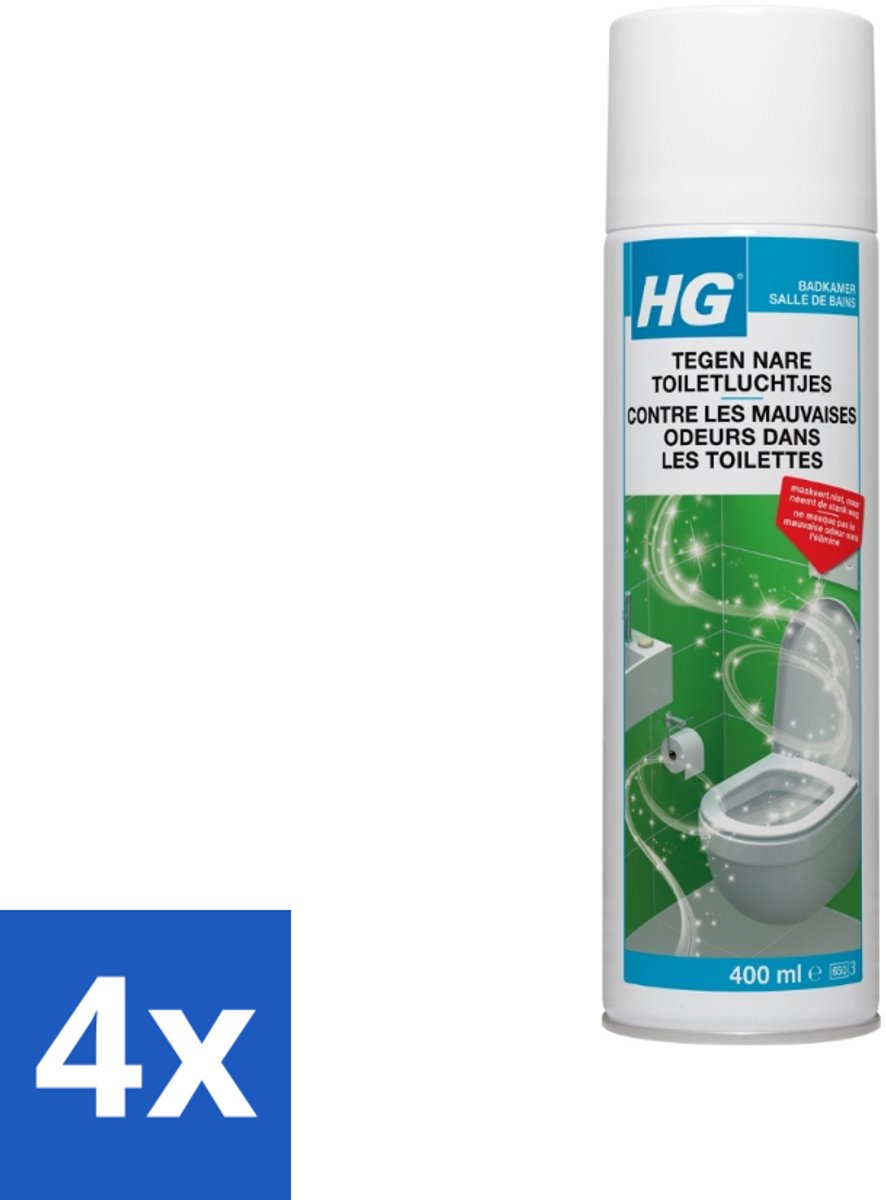 4 x HG Tegen Nare Toiletluchtjes 400 ml - Toiletluchtjes Neutraliseren - Luchtverfrissers - Badkamerschoonmaak - Milieuvriendelijke Schoonmaak - Biologisch Afbreekbare Schoonmaak