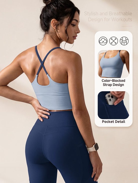 Currero Pilates Pak Dames - Yoga - Buttshaper - Gym - Fitness - Butt Lift - Bil Vergrotend - Heup Liftend - Yogakleding - Grijs + Blauw L — afbeelding 4