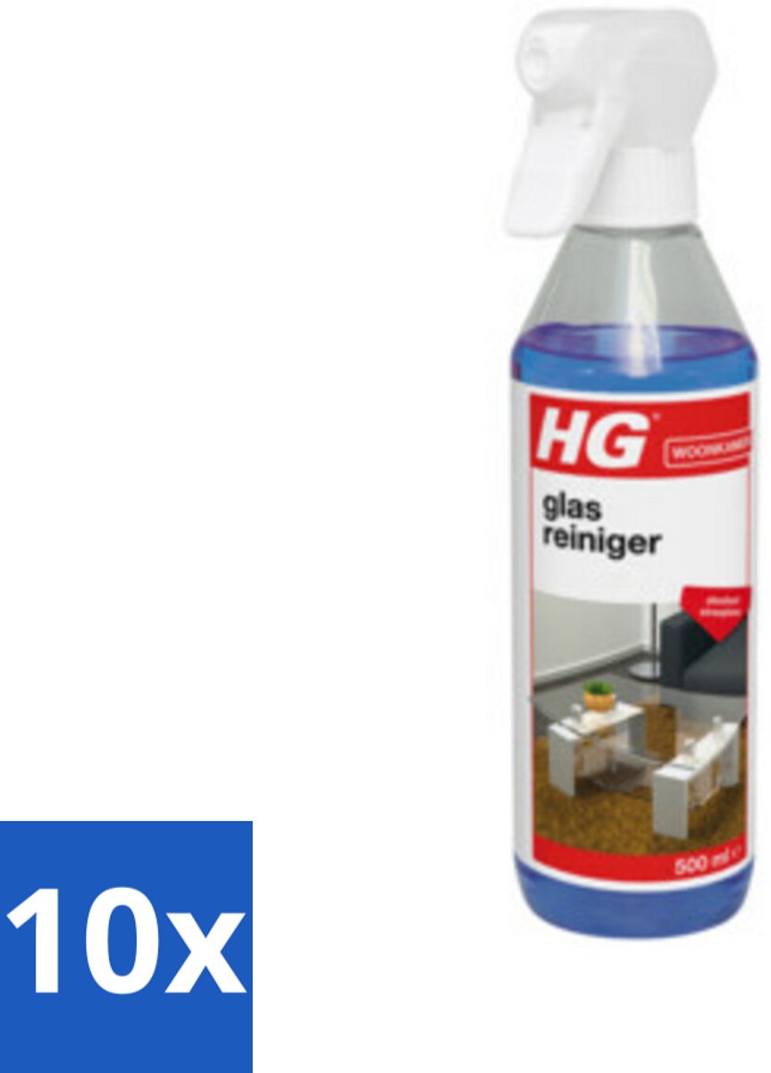 10 x HG Glasreiniger 500 ml - Glas Reinigen - Streeploos Schoonmaken - Glazen Reiniger - Spiegel Reinigen - Vet Verwijderen