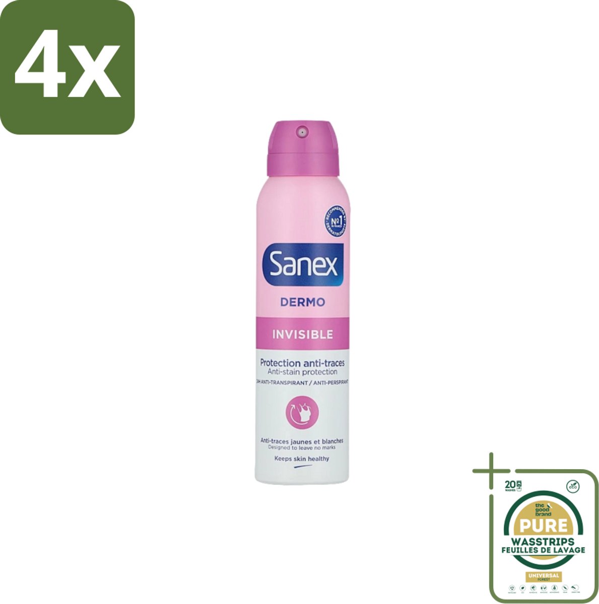 Sanex – Deodorant Spray – Dermo Invisible – 150 ml - Voordeelverpakking - 4 stuks - Transpiratieregulatie - Huidbescherming