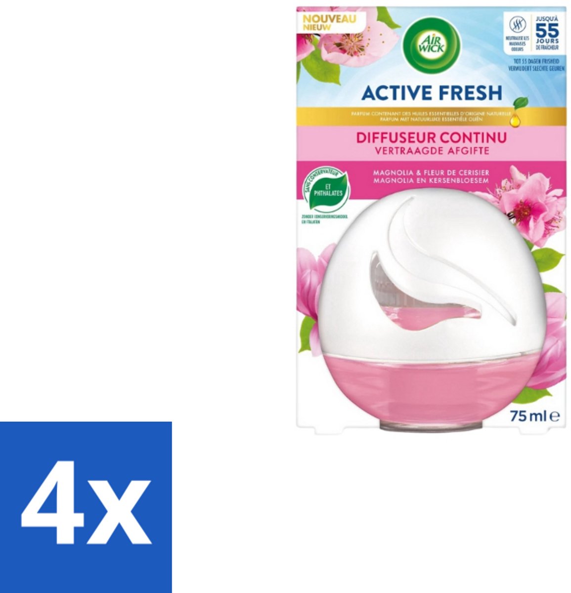 Air Wick – Luchtverfrisser – Deco Sphere Magnolia & Kersenbloesem – 75 ml - Voordeelverpakking - 4 stuks