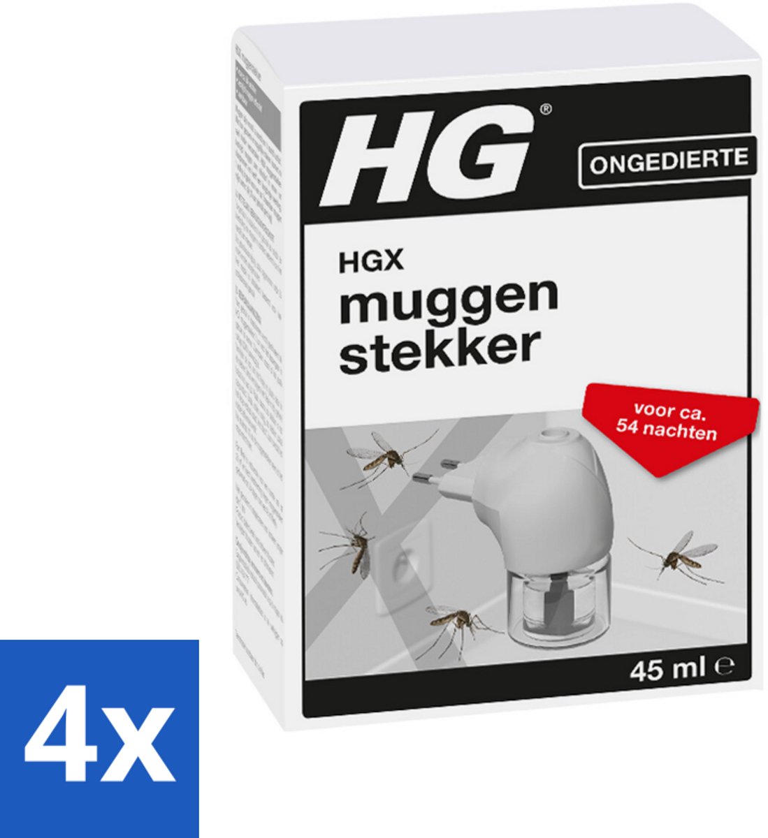 HG X - Muggenstekker - Continue Bestrijding - Inclusief Stekker - 54 Nachten - 45 ml - Voordeelverpakking - 4 stuks