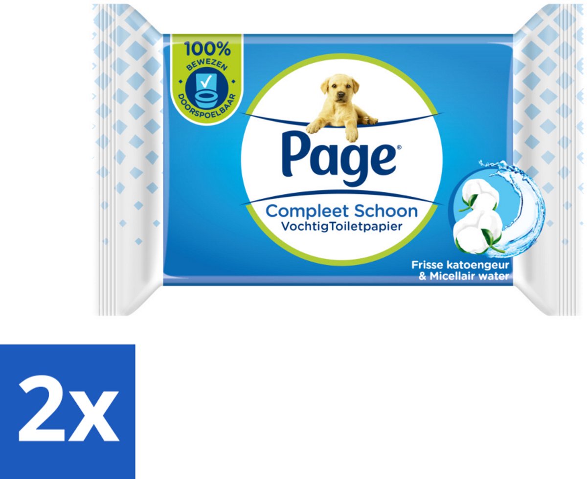 2 x Page – Vochtig Toiletpapier – Navulling – 38 doekjes - Toiletpapier Navulling - Plasticvrij Toiletpapier - Biologisch Afbreekbaar - Micellair Water - Huidvriendelijk