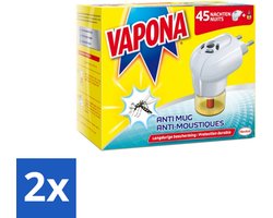 2 x Vapona – Anti-Muggenstekker – 45 nachten - Muggenbestrijding - Muggenstekker - Tijgermuggenbestrijding - Muggenbestrijding Binnenhuis - Muggenbestrijding In Slaapkamer