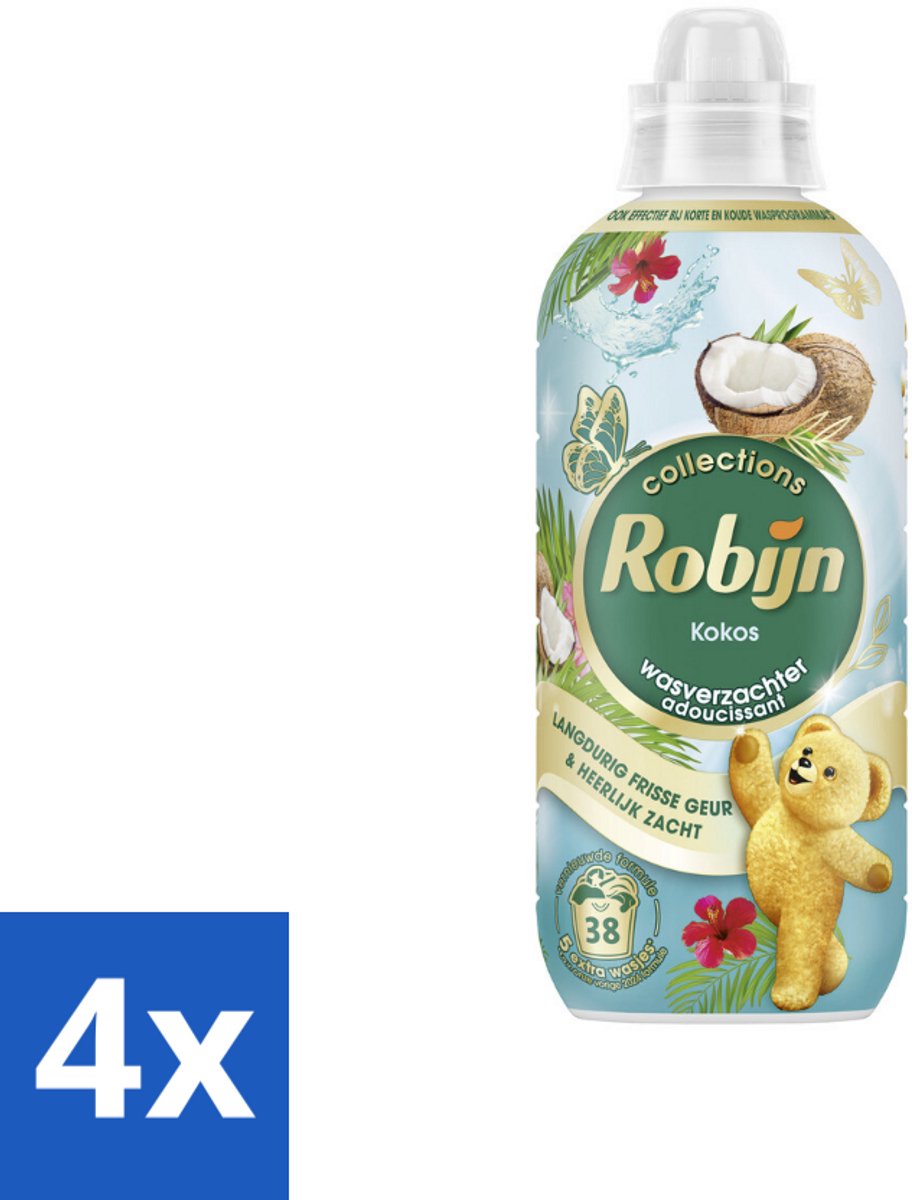 4 x Robijn – Wasverzachter – Kokos Sensation – 765 ml - Wasverzachter Kokos - Wasverzachter Tropisch - Wasverzachter Fris - Wasverzachter Voor Textiel - Wasverzachter Voor Beddengoed