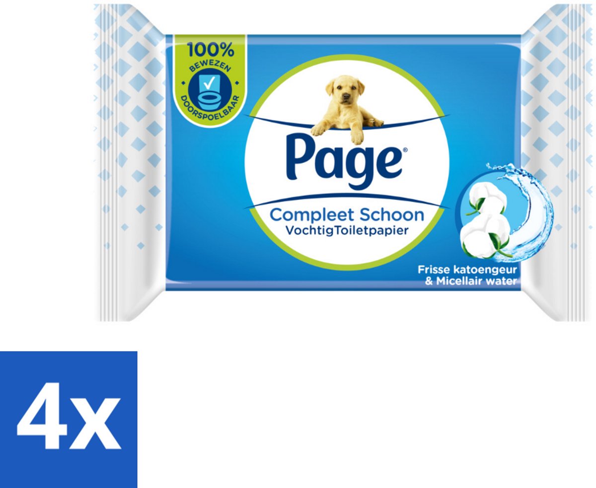 4 x Page – Vochtig Toiletpapier – Navulling – 38 doekjes - Toiletpapier Navulling - Plasticvrij Toiletpapier - Biologisch Afbreekbaar - Micellair Water - Huidvriendelijk