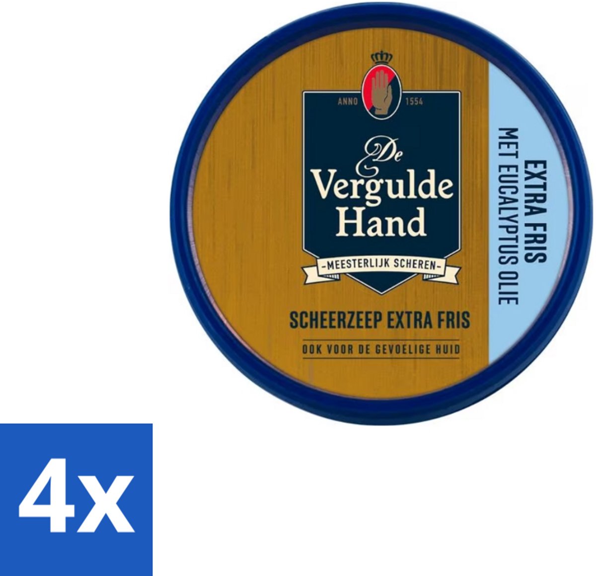 4 x Vergulde Hand - Scheerzeeptablet - Extra Fris - 75 gr - Scheerzeeptablet - Eucalyptusolie - Schuimende Zeep - Scherpe Baard - Scherpe Huid