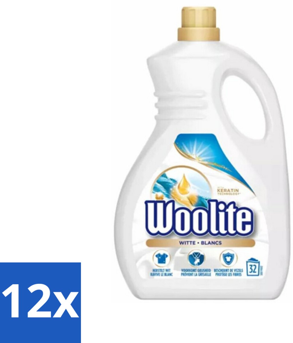 12 x Woolite - Wasmiddel - Vloeibaar Wasmiddel - Wit - 25wb/1,5L - Kleurbehoud - Keratine - Vezelbescherming - Wasmiddel Voor Gekleurde Was - Wasmiddel Voor Donkere Was