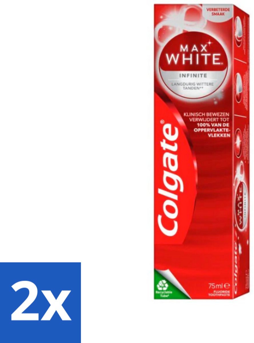2 x Colgate – Max White Infinite – Tandpasta – 75 ml - Witte Tanden - Tandpasta - Anti-vlekken - Tandgezondheid - Glazuur Beschermen