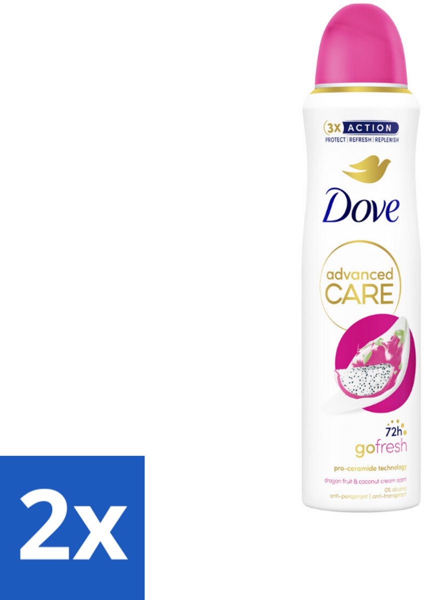 2 x Dove – Deodorant Spray – Dragon Fruit & Coconut Cream – 150 ml - Anti-transpirant Spray - Zweetvermindering - Geur Van Dragon Fruit - Kokosnootcrème - Huidverzorging