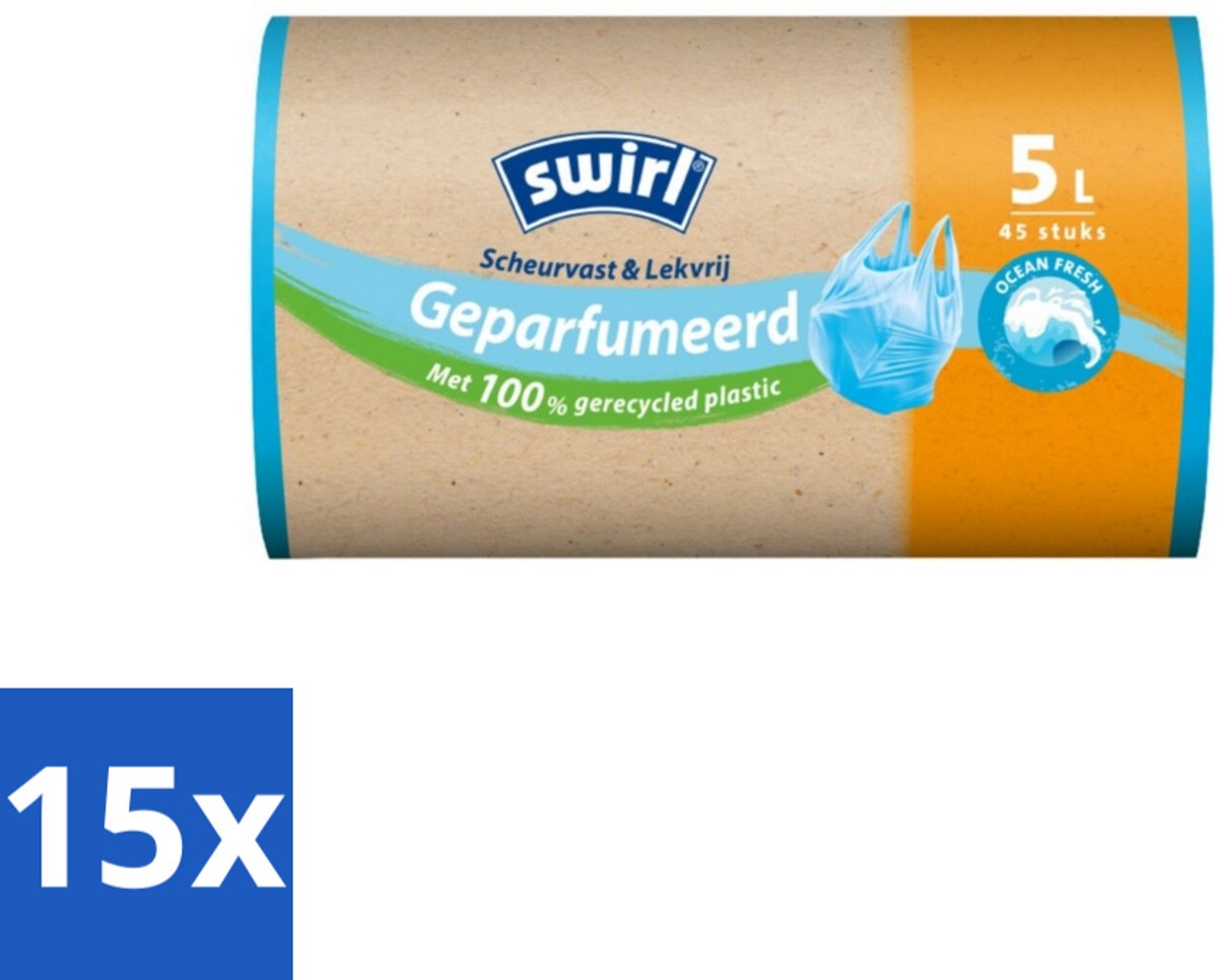 15 x Swirl – Pedaalemmerzakken – Geparfumeerd Ocean Fresh – 5 L – 45 zakken - Koffie - Koffiezetapparaat - Koffiezetapparaat