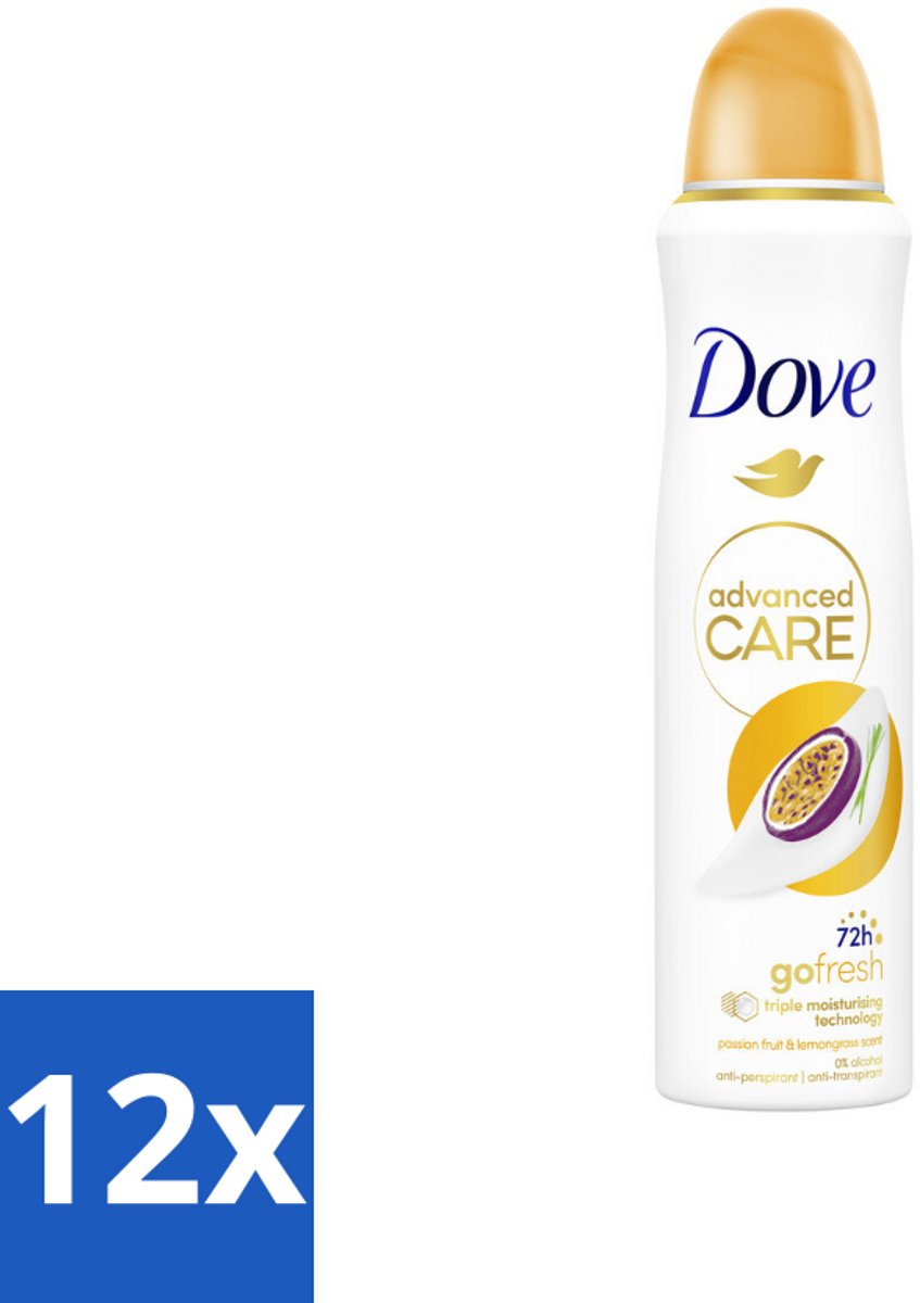 12 x Dove – Deodorant Spray – Passievrucht & Citroengras – 150 ml - Anti-transpirant - Deodorant Spray - Passievrucht - Citroengras - Zweetbehandeling