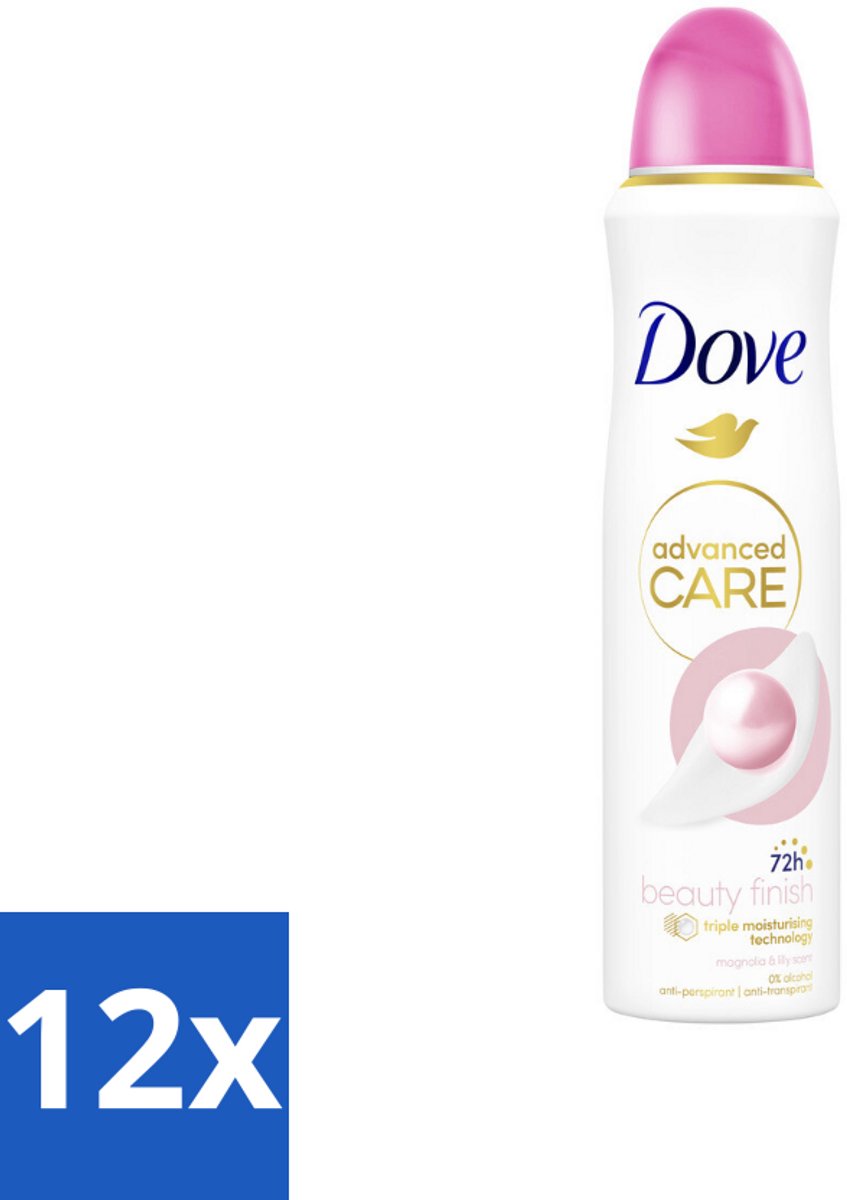 12 x Dove – Deodorant Spray – Beauty Finish – 150 ml - Anti-transpirant Spray - Huidverzorging - Stralende Huid - Geur Magnolia - Geur Lelie