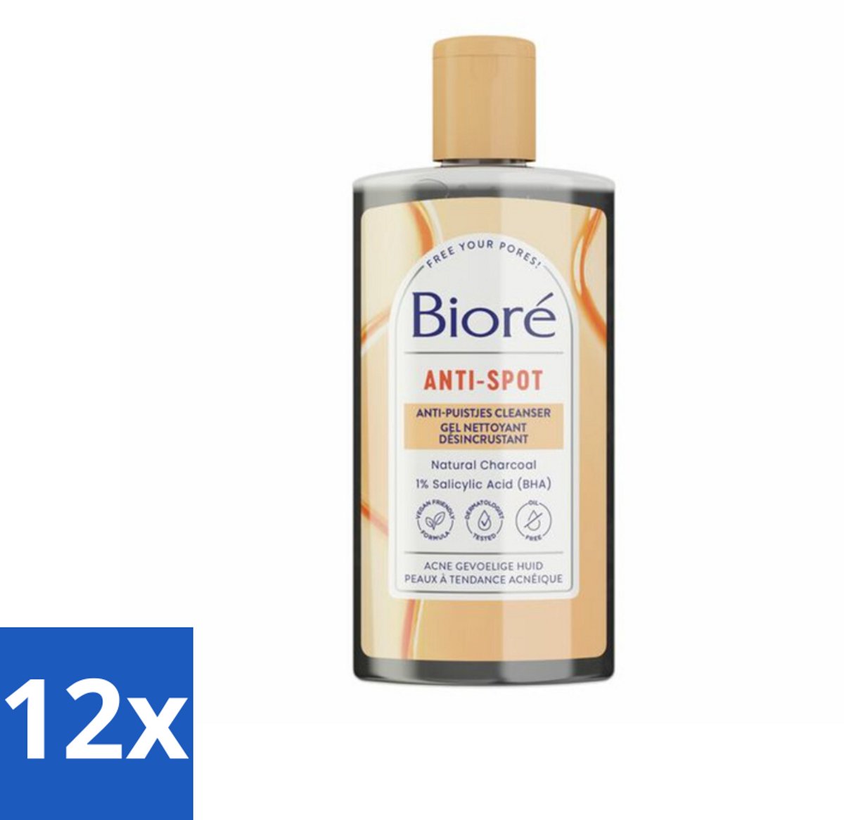 12 x Bioré – Houtskool Anti-Puistjes Reinigingsgel – Gezichtsreiniger – 200 ml - Houtskool Reinigingsgel - Puistjes Voorkomen - Gezicht Reinigen - Salicylzuur - Vet Huid Reinigen
