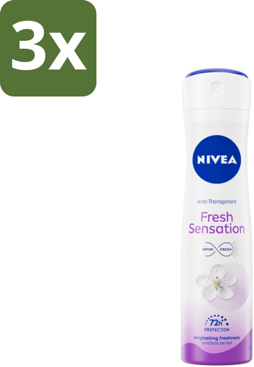 3 x NIVEA – Deodorant Spray – Fresh Sensation – 150 ml - Anti-Transpirant - Deodorant Spray - Frisheid - Geur - INFINIFRESH-formule