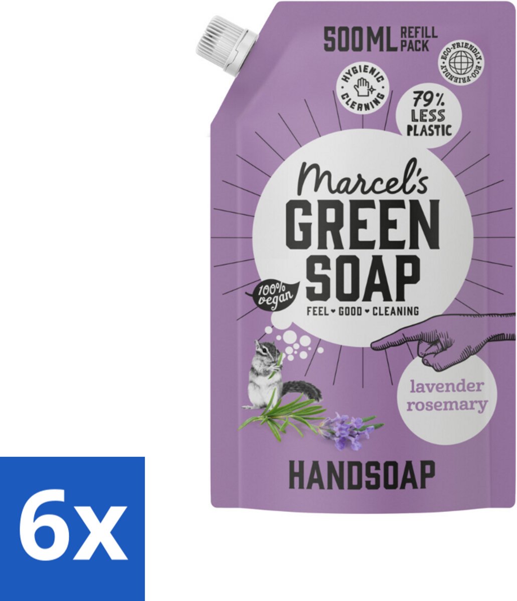 6 x Marcel’s Green Soap – Handzeep Navulling – Lavendel & Rozemarijn – 500 ml - Handzeep - Natuurlijke Handzeep - Plantaardige Handzeep - Lavendel Handzeep - Rozemarijn Handzeep
