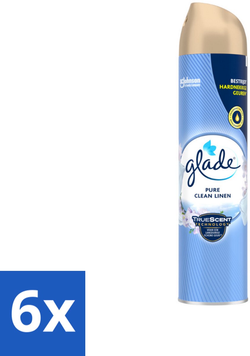 6 x Glade – Luchtverfrisser Spray – Pure Clean Linen – 300 ml - Luchtverfrisser Linnen Geur - Frisse Luchtverfrisser Spray - Luchtverfrisser Tegen Geurtjes - Luchtverfrisser Met Essentiële Oliën