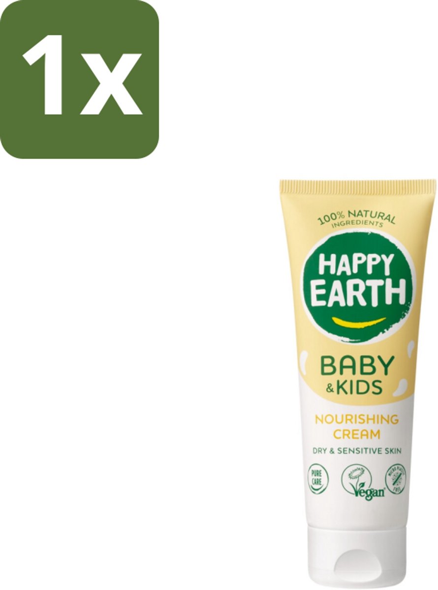 1 x Happy Earth – Nourishing Cream – 100% Natuurlijk Baby & Kids – 75 ml - Baby Crème - Natuurlijke Crème - Gevoelige Huid Verzorging - 100% Natuurlijke Crème - Babyhuid Verzorging