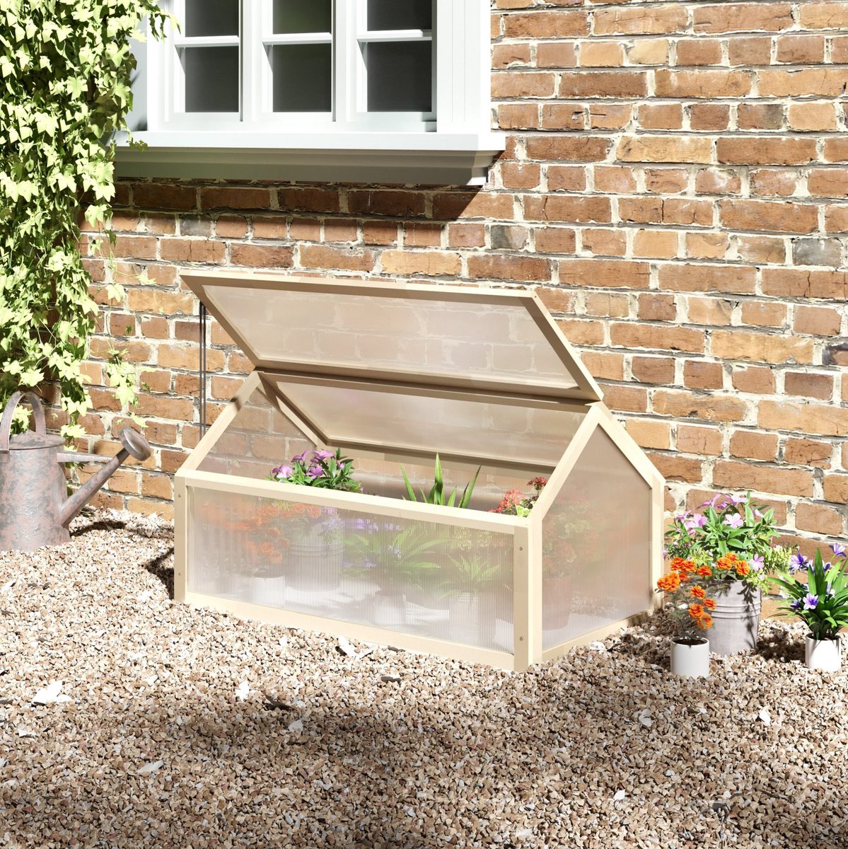 REDOM - Kweekbak - Houten frame - Traploos verstelbare opening - Inclusief deksel - Voor tuin en balkon - Hout - Kunststof - 90 x 52 x 49,5 cm