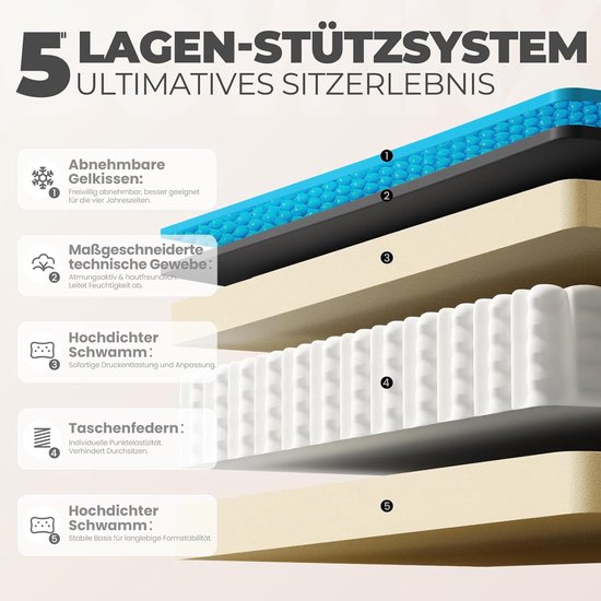 Gamingstoel - Bureaustoel - Comfortabel Zitten - Met Voetensteun - 150 kg Belastbaar - Beige — afbeelding 3