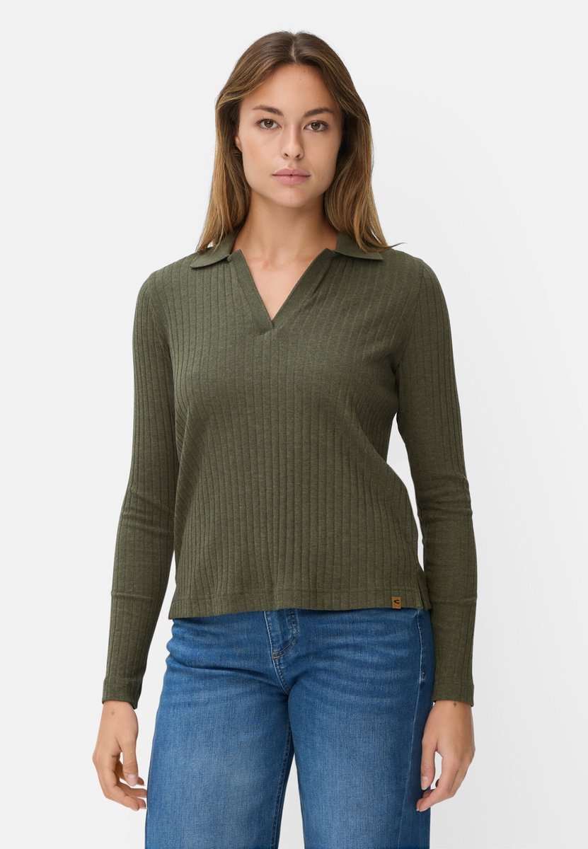 camel active Jerseyshirt met geribbelde kraag - Maat womenswear-L - Donkergroen