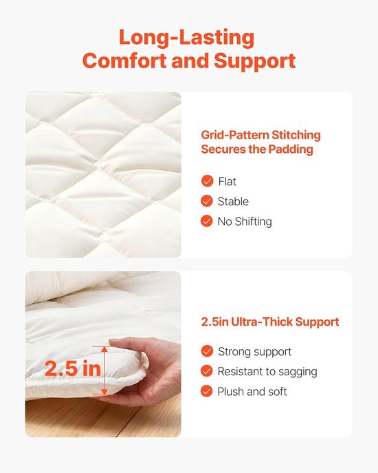 Japanse Tatami Mat - Futon Matras - Comfortabel Slapen - Verdikte 9-laags Ondersteuning - 203 x 99 cm - Wit — afbeelding 4