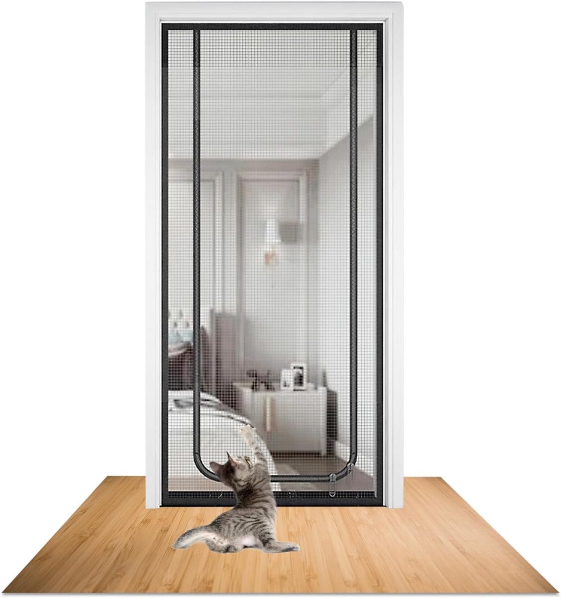 Kattenrooster, balkondeur, kattennet voor woonkamer, slaapkamer, keuken (90 × 200 cm)