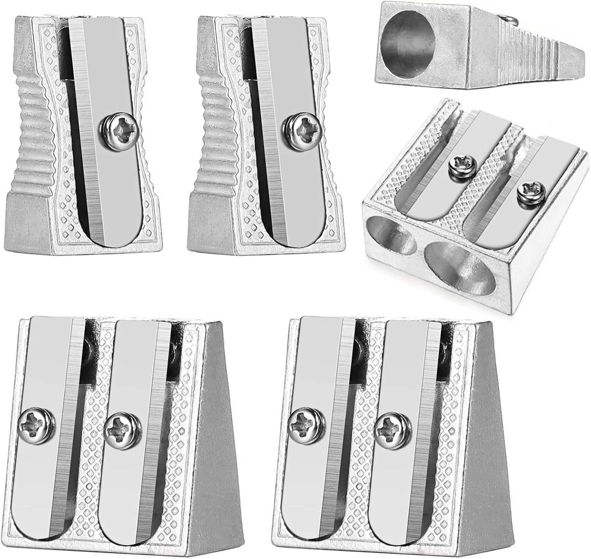 Puntenslijper - Metaal - 6 Gaten (3 Dubbel, 3 Enkel) - Handmatige Puntenslijper voor Potloden - Voor Thuis, School en Kantoor