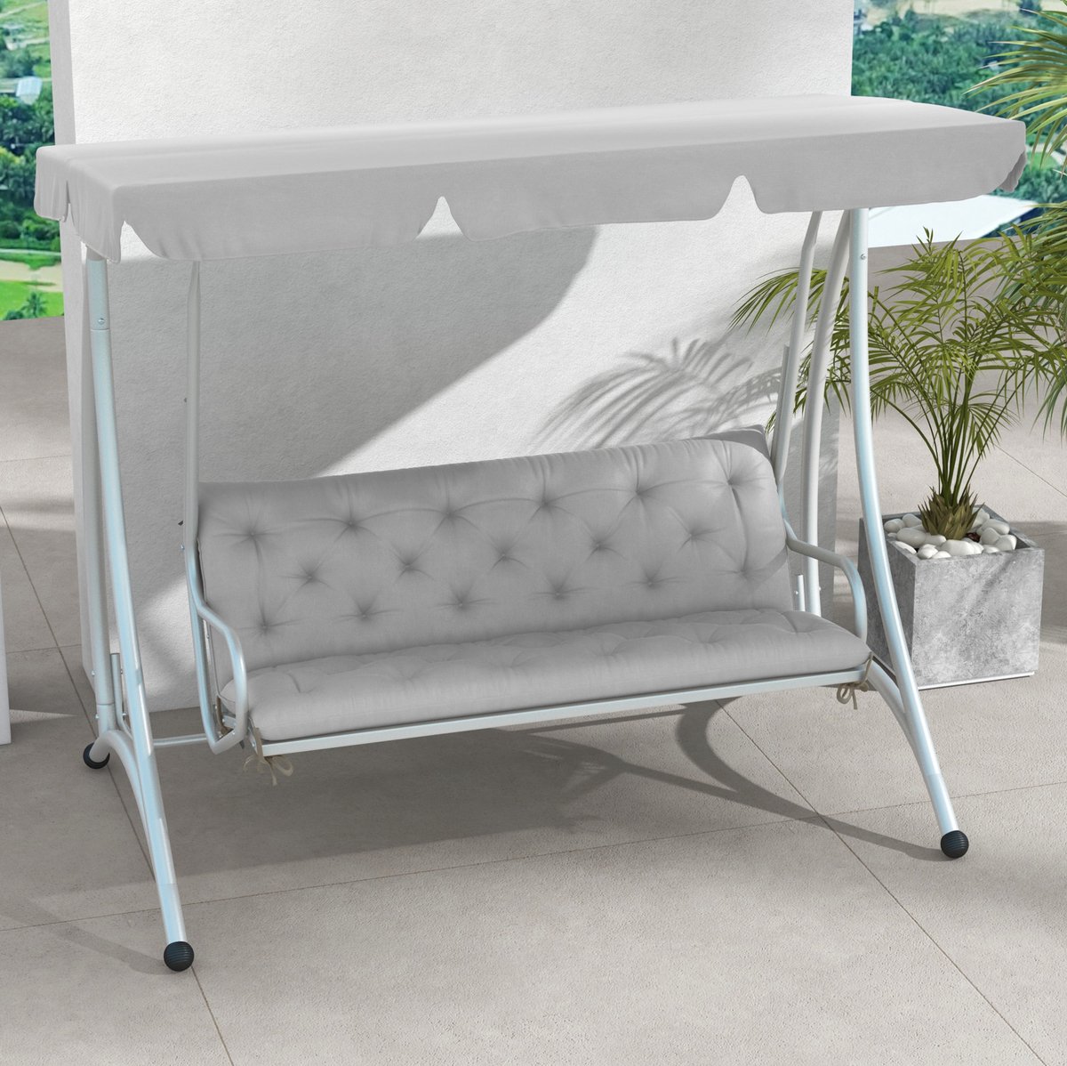 REDOM - Bankkussen voor 3-zits schommelbank - Met rugkussen en 6 bevestigingsbanden - Polyester - 150 x 98 x 8 cm