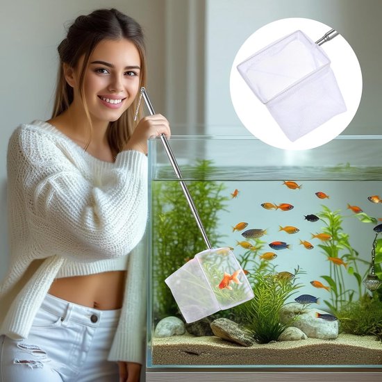 Visnet Set - Fijn Zwik - Aquarium Onderhoud - Uitschuifbare Handgreep - 2 Stuks - Wit — afbeelding 4