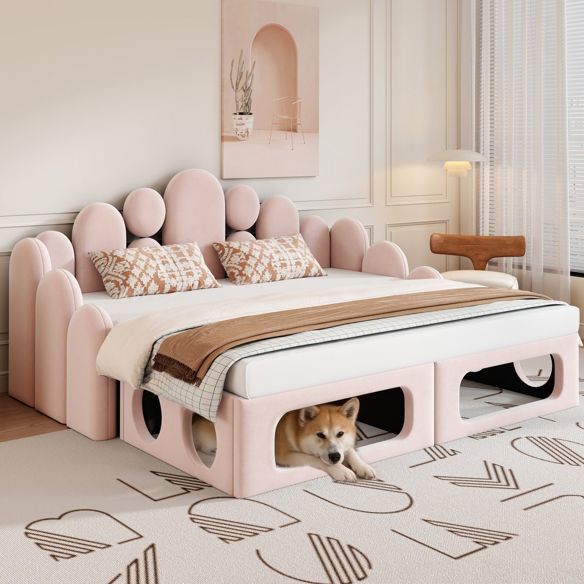 Slaapbank 180x200 cm - Met Fluweel - Roze