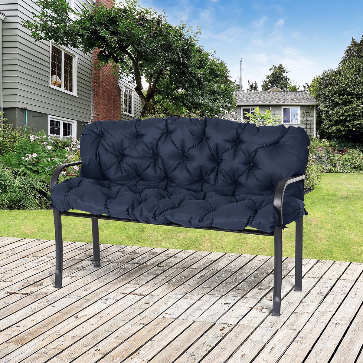 REDOM - Tuinkussen - Bankkussen voor 3-zits tuinbank - Met bevestigingsbanden - Polyester - 150 x 98 x 8 cm - Voor tuin en terras