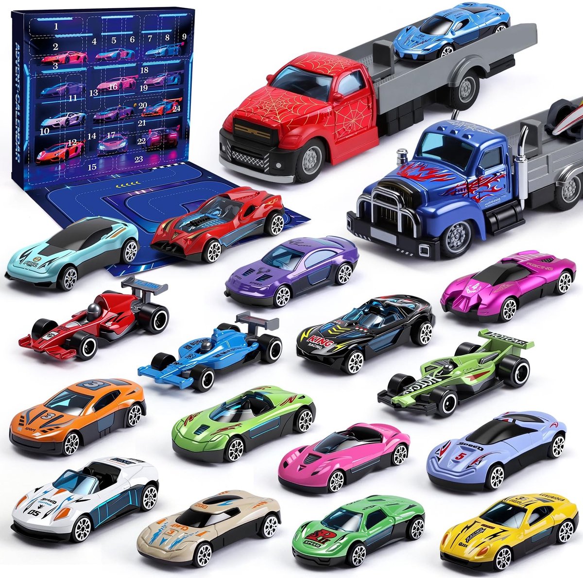 Solidchoice - Adventskalender met 24 Miniatuur Raceauto's voor Kinderen