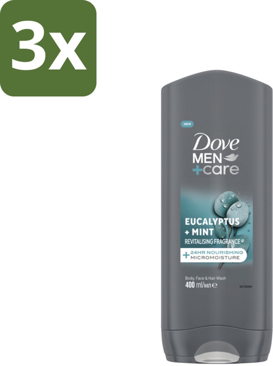 3 x Dove Douchegel Men+ Care Eucalyptus + Mint 400 ml - Douchegel Voor Mannen - Eucalyptus En Munt - Hydratatie Huid - 3-in-1 Douchegel - Huidverzorging Mannen