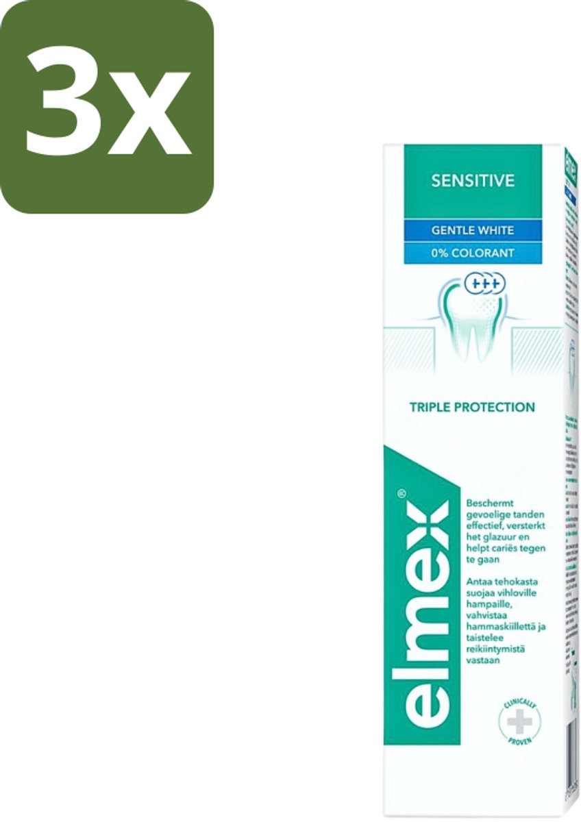 3 x Elmex - Tandpasta - Sensitive Whitening - Triple Protection - 75 ml - Gevoelige Tanden - Tandpasta - Witte Glimlach - Mondgezondheid - Bacteriën Bestrijden