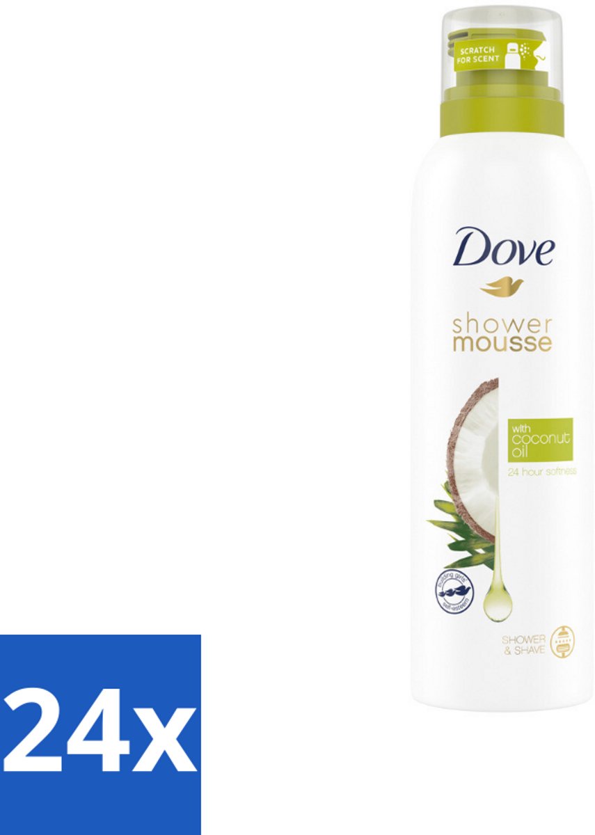 24 x Dove Shower Foam Coconut Oil 200 ml - Douche Mousse - Kokosolie Douche - Huid Verzorging - Scheer Mousse - Huid Hydraatatie
