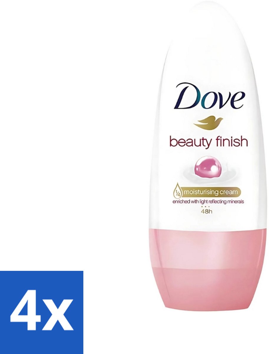 4 x Dove - Deodorant - Roll-On Beauty Finish - Soepele geur en verzorging - 50 ml - Dove Beauty Finish - Deodorant Roll-on - Beauty Mineraal - Huid Verzorging - Zweet En Geur Bescherming