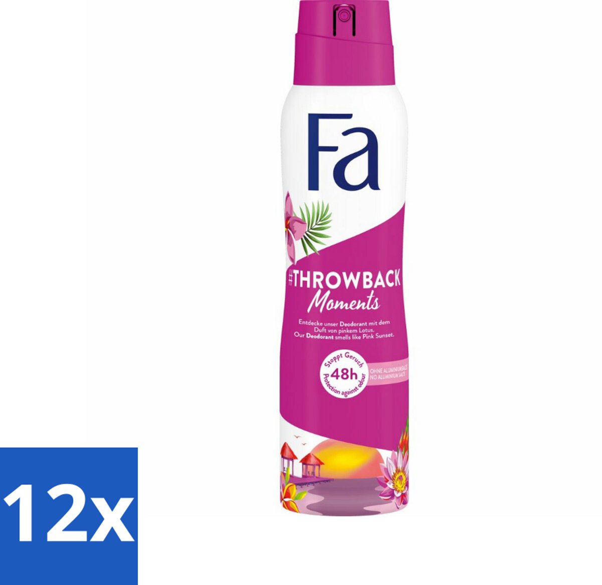 12 x Fa Deodorant Spray Throwback Moments 150 ml - Deodorant Spray - 48 Uur Bescherming - Roze Lotus Geur - Frisheid - Hydratatie