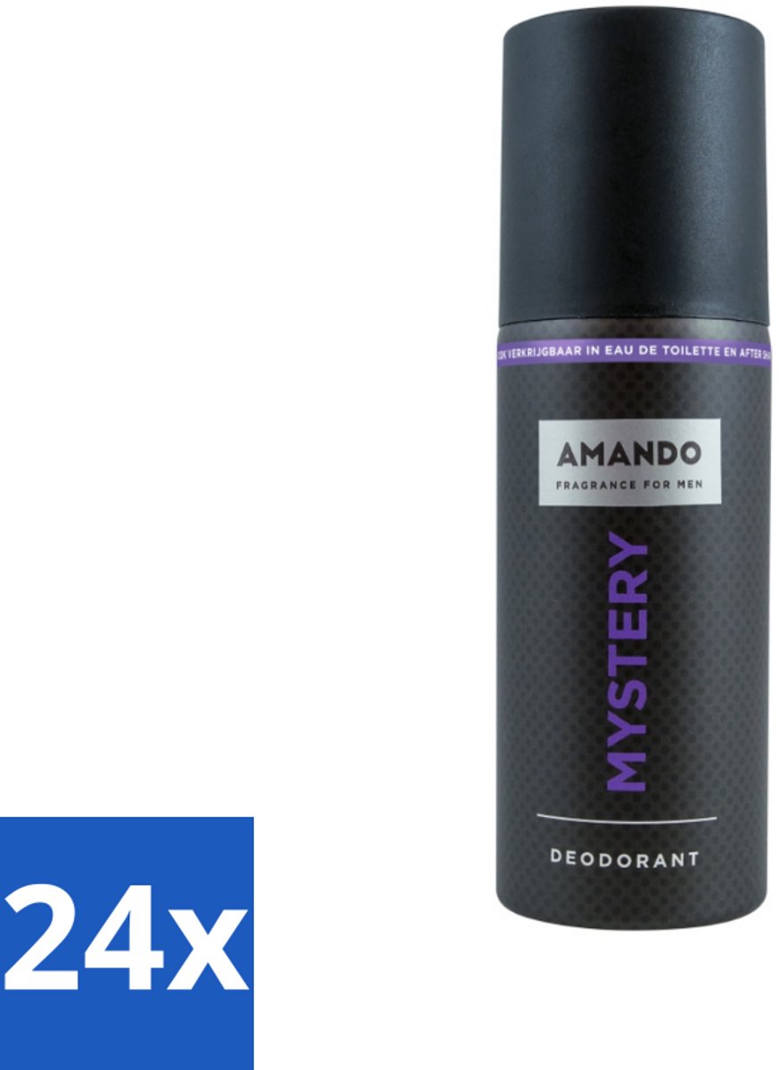 24 x Amando - Mystery - Deodorant - Spray - 150 ml - Mystery Deodorant Spray - Mannelijke Geur - Kruiden Geur - Vanille Geur - Deodorant Spray