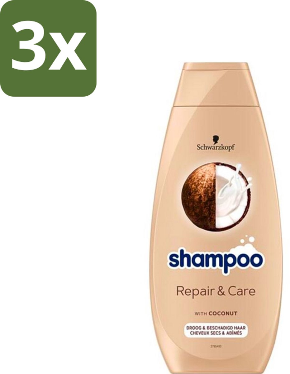 3 x Schwarzkopf - Shampoo Repair & Care - Herstelt Beschadigd Haar - 400 ml - Herstel Beschadigd Haar - Droog Haar - Gespleten Haarpunten - Pluis - Haar Verzorging