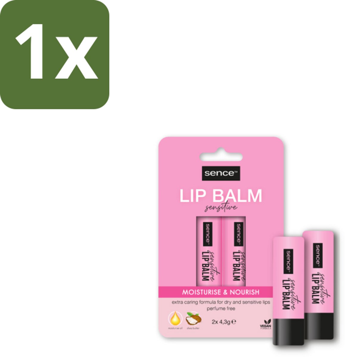 1 x Sence Lippenbalsem Sensitive 2 stuks per verpakking - Lippenbalsem - Voedend Lippenbalsem - Hydraterend Lippenbalsem - Droge Lippen - Gevoelige Lippen