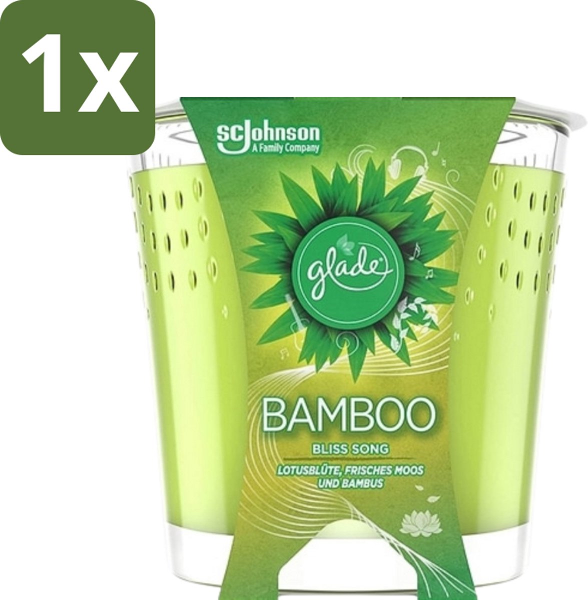 1 x Glade - Geurkaars - Bamboo Bliss Song - Frisse Geur & Relaxatie - 129 g - Bamboo Geur - Rust - Ontspanning - Geurkaars - Frisse Geur