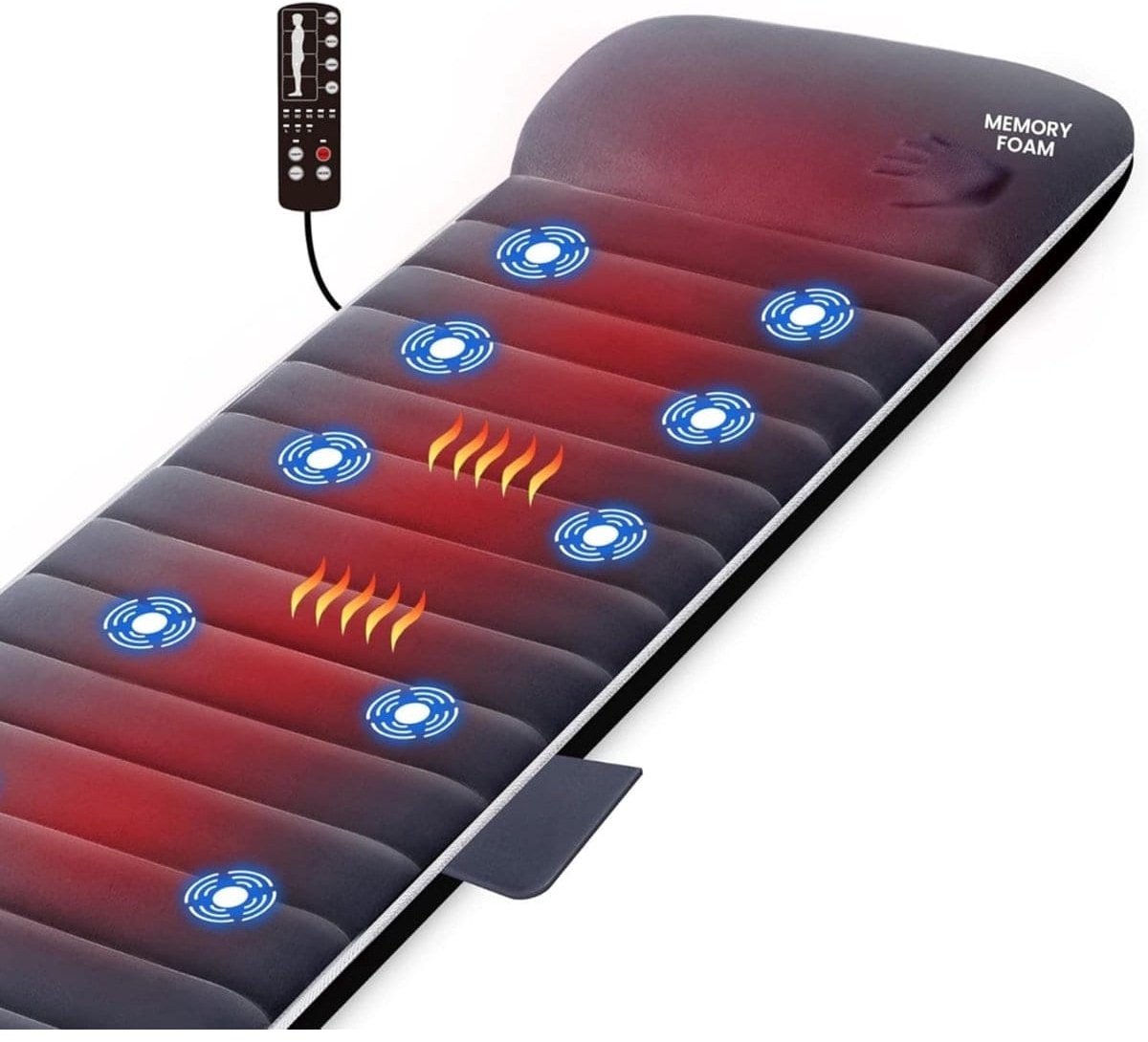 Klarven® Massagemat Zwart - 10 Modi Vibratiemassage - Warmte, Ontspanning, Pijnverlichting - B 62 x D 46 x H 24 cm