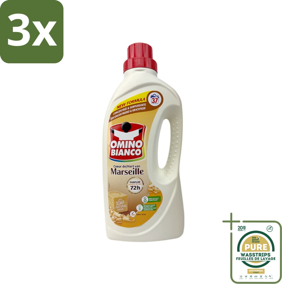 3 x Omino Bianco - Marseille - Wasmiddel - Natuurlijke Zeep - Witte & Gekleurde Was - 37 Wasbeurten - Grootverpakking - Marseille-zeep - Natuurlijke Zeep - Wasmiddel - Wasmiddel Voor Kleding - Enzymen