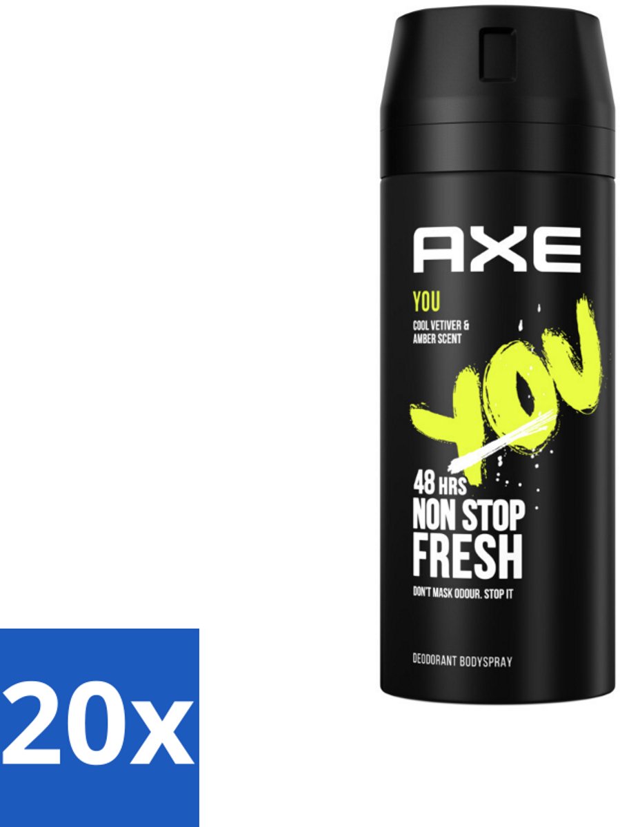 20 x Axe - Deodorant Bodyspray - 48hrs Fresh - You - Cool Vetiver & Amber - 150 ml - 48 Uur Bescherming - Deodorant Sprayer - Geur Van Amber - Geur Van Vanille - Geur Van Zwarte Peper