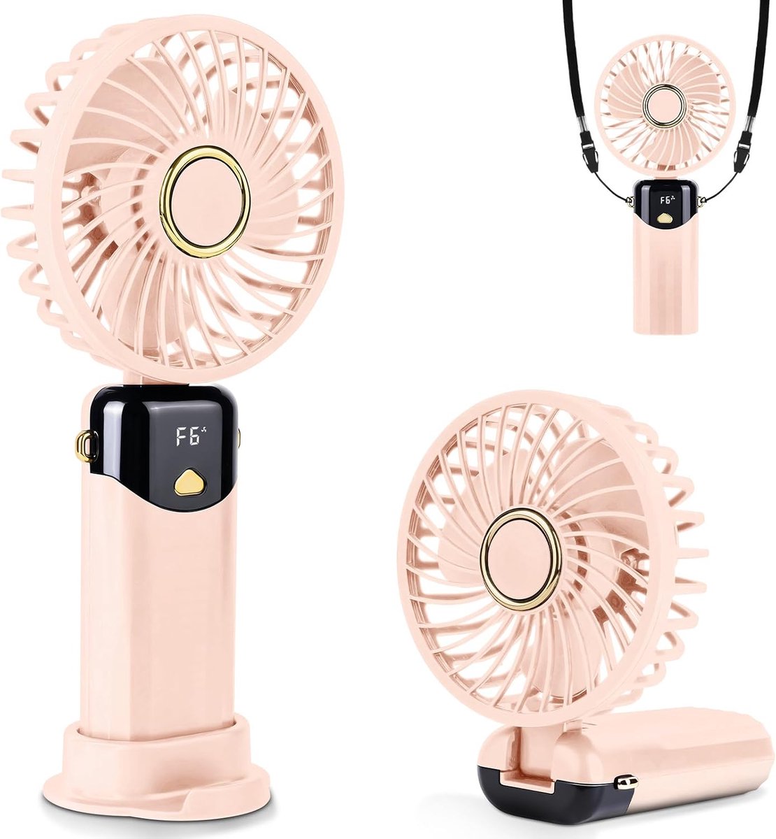 AUAUY Draagbare handventilator, tafelventilator met voet, Roze - ShopVlot