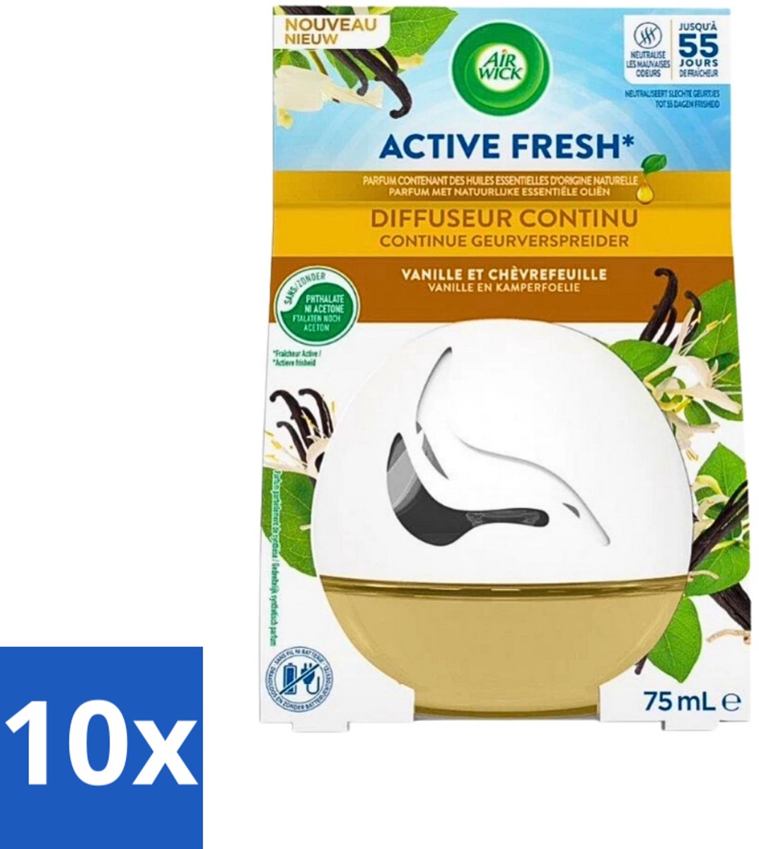 10 x Air Wick Decosphere - Luchtverfrisser - Vanille & Kamperfoelie - 75ml - Luchtverfrisser - Geur - Geurverspreiding - Vanille - Kamperfoelie
