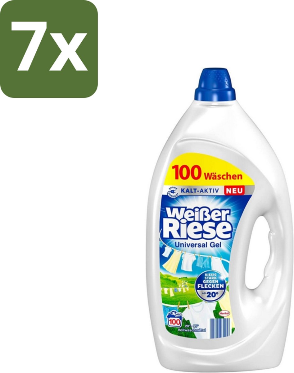 7 x Weißer Riese - Wasmiddel - Gel - Witte Was - 4.5L - 100 Wasbeurten - Wasmiddel Gel - Witte Was - Reiniging - Vlekken Verwijderen - Wasbeurten