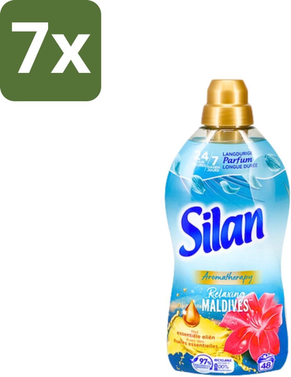 7 x Silan Aromatherapy - Wasverzachter - Relaxing Maldives - Essentiële Oliën en Langdurige Parfum - 48 Wasbeurten - 1.056L - Wasverzachter - Tropische Geur - Essentiële Oliën - Kleding Zachtheid - Wasgoed Frisheid